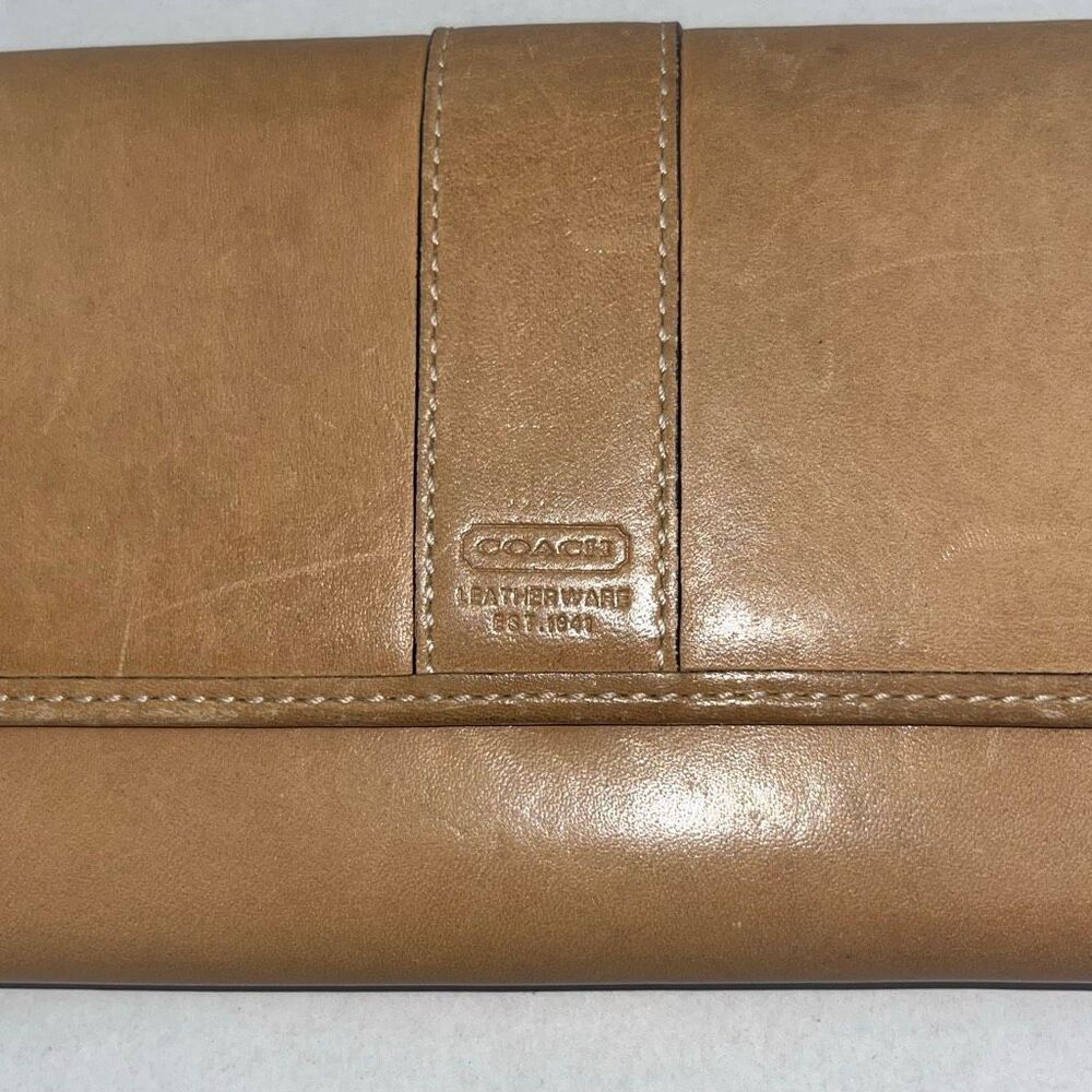 Coach Women's Light Tan Hampton Bill Card Coin Tri-Fold Leather Wallet - Picture 3 of 11